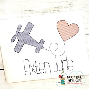 Plane Heart Sketch Stitch Embroidery Design 5x7 6x10 8x8 8x12