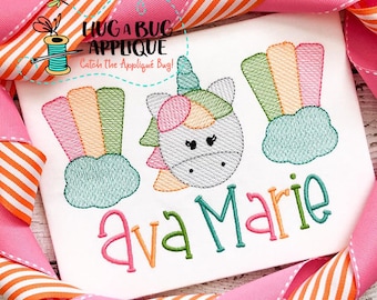 Rainbows Unicorn Sketch Stitch Embroidery Design 5x7 6x10 8x8 8x12 9x9