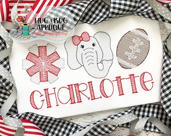 Cheer Elephant Football Sketch Stitch Embroidery Design 5x7 6x10 8x8 8x12 9x9