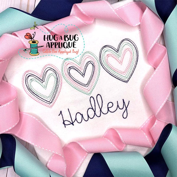 Paper Hearts Trio Scribble Stitch Embroidery Design 5x7 6x10 8x8 8x12