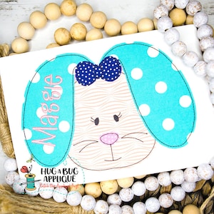Floppy Ear Bunny Bow Bean Stitch Applique Design 5x7 6x10 8x8 8x12 9x9