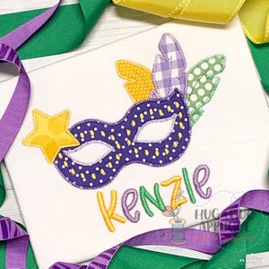 Mardi Gras Mask Zig Zag Stitch Applique Design 5x7 6x10 8x8 9x9 8x12