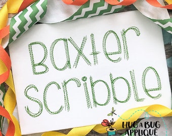 Baxter Scribble Stitch Embroidery Font 1.0”, 1.5”, 2.0”, 2.5”, 3.0”, 3.5”