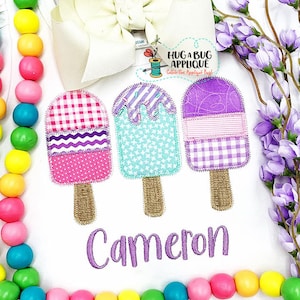 Popsicles Trio Zig Zag Stitch Applique Design 5x7 6x10 8x8 8x12