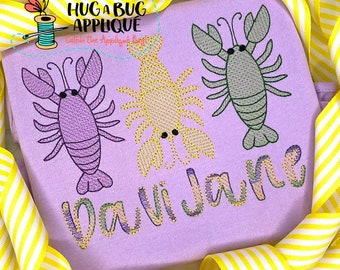 Crawfish Trio Sketch Stitch Embroidery Design 5x7 6x10 8x8 8x12