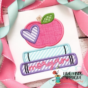 Apfel Herz Bücher Satin Stitch Applikation Design 5x7 6x10 8x8 8x12