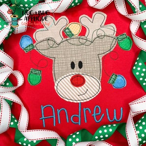 Reindeer Lights Bean Stitch Applique Design 5x7 6x10 8x8 8x12