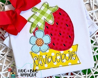 Strawberry Flower Banner Box Bean Stitch Applique Design 5x7 6x10 8x8 8x12