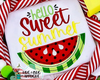 Hello Sweet Summer Bean Stitch Applique Design 5x7 6x6 7x7 8x8 9x9