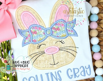 Bunny Bow 2023 Satin Stitch Applique Design 5x7 6x10 8x8 8x12 9x9