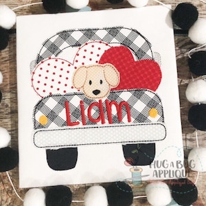 Valentine Truck Pup Hearts Bean Stitch Applique Design 5x7 6x10 8x8 9x9 8x12