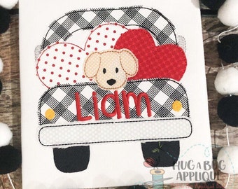 Valentine Truck Pup Hearts Bean Stitch Applique Design 5x7 6x10 8x8 9x9 8x12