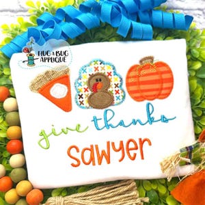 Give Thanks Trio Zig Zag Stitch Applique Design 5x7 8x8 6x10 8x12 9x9