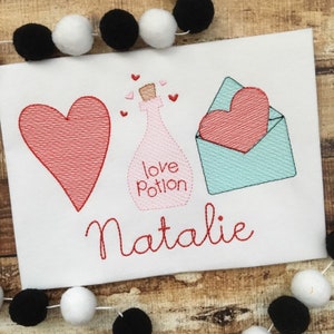 Heart Potion Letter Valentine Sketch Stitch Embroidery Design 5x7 6x10 8x8 8x12
