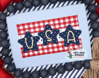 Stars Stripes USA Zig Zag Stitch Applique Design 5x7 6x10 8x8 8x12 9x9
