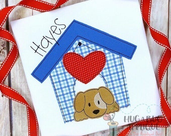 Dog House Heart Bean Stitch Applique Design 5x7 6x10 8x8 9x9 8x12