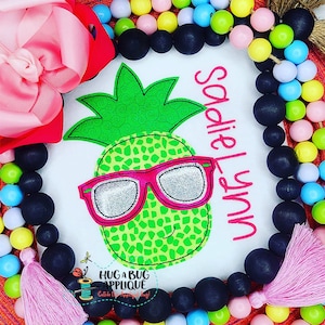 Pineapple Sunglasses Bean Stitch Applique Design 5x7 6x10 8x8 8x12 9x9
