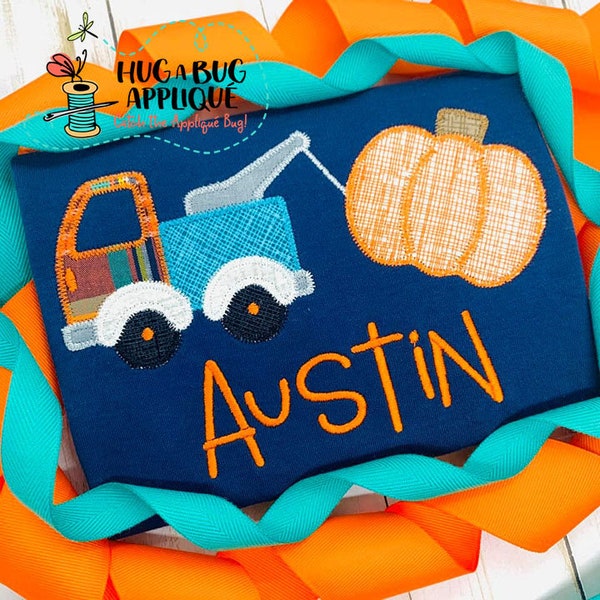 Tow Truck Pumpkin Zig Zag Stitch Applique Design 5x7 6x10 8x8 8x12