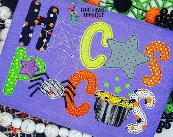 Motif d'appliqué Hocus Pocus Stars au point de haricot, 5x7, 6x10, 8x8, 8x12, 9x9