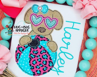 Pup Heart Glasses Bean Stitch Applique Design Stitch Applique Design 5x7 6x10 8x8 8x12 9x9