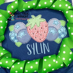 Strawberry Blueberries Bean Stitch Applique Design 5x7 6x10 8x8 8x12