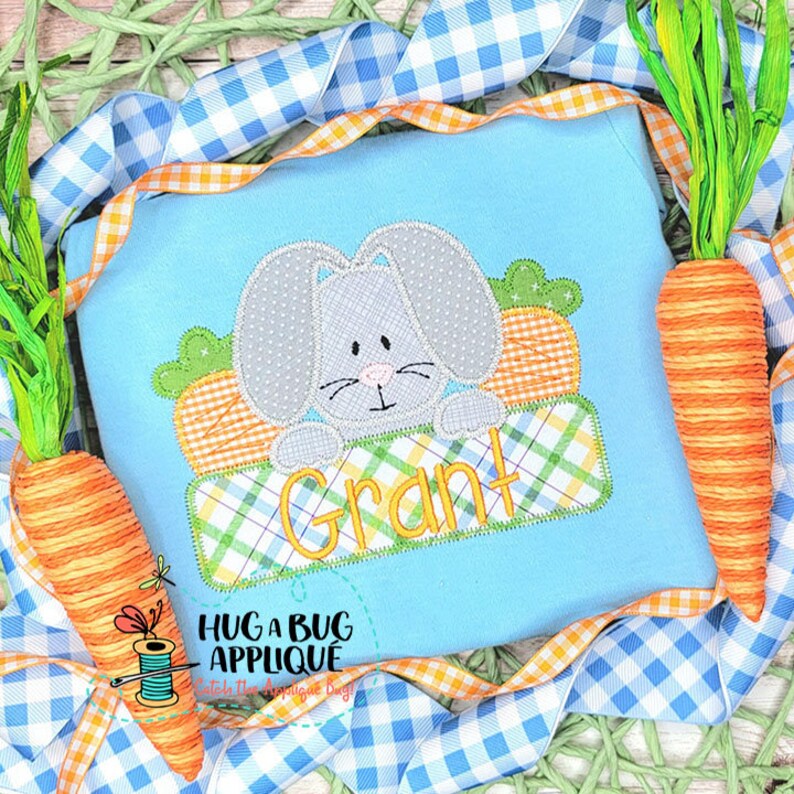 Floppy Bunny Carrots Box Zig Zag Stitch Applique Design 5x7 6x10 8x8 8x12 9x9 image 2