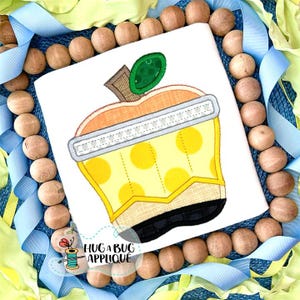 Apple Shaped Pencil Satin Stitch Applique Design 5x7 6x10 8x8 8x12 9x9