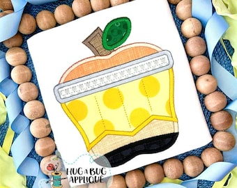 Apple Shaped Pencil Satin Stitch Applique Design 5x7 6x10 8x8 8x12 9x9