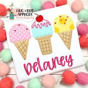 Ice Cream Cone Trio Zig Zag Stitch Applique Design 5x7 6x10 8x8 8x12