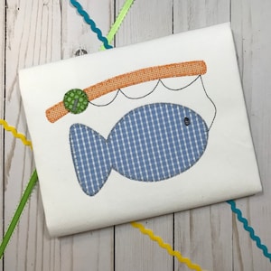 Fishing Pole Fish Blanket Stitch Applique Embroidery Design 5x7 6x10 8x8 8x12