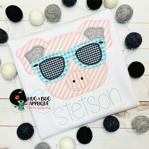Applikationsdesign mit Schweine-Sonnenbrille im Zickzackstich, 5x7, 6x10, 8x8, 9x9, 8x12