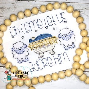 Baby Sheep Trio Bean Stitch Applique Design 5x7 6x10 8x8 8x12