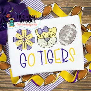 Cheer Tiger Football Sketch Stitch Embroidery Design 5x7 6x10 8x8 8x12 9x9