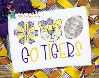 Cheer Tiger Football Sketch Stitch Embroidery Design 5x7 6x10 8x8 8x12 9x9