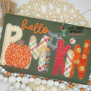 Hello Pumpkin Bean Stitch Applique Design 5x7 6x10 8x8 8x12 9x9