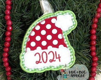 Enfeite de chapéu de Papai Noel no design de aplique de bastidor 4" 4,5" 5" 5,5" 6"