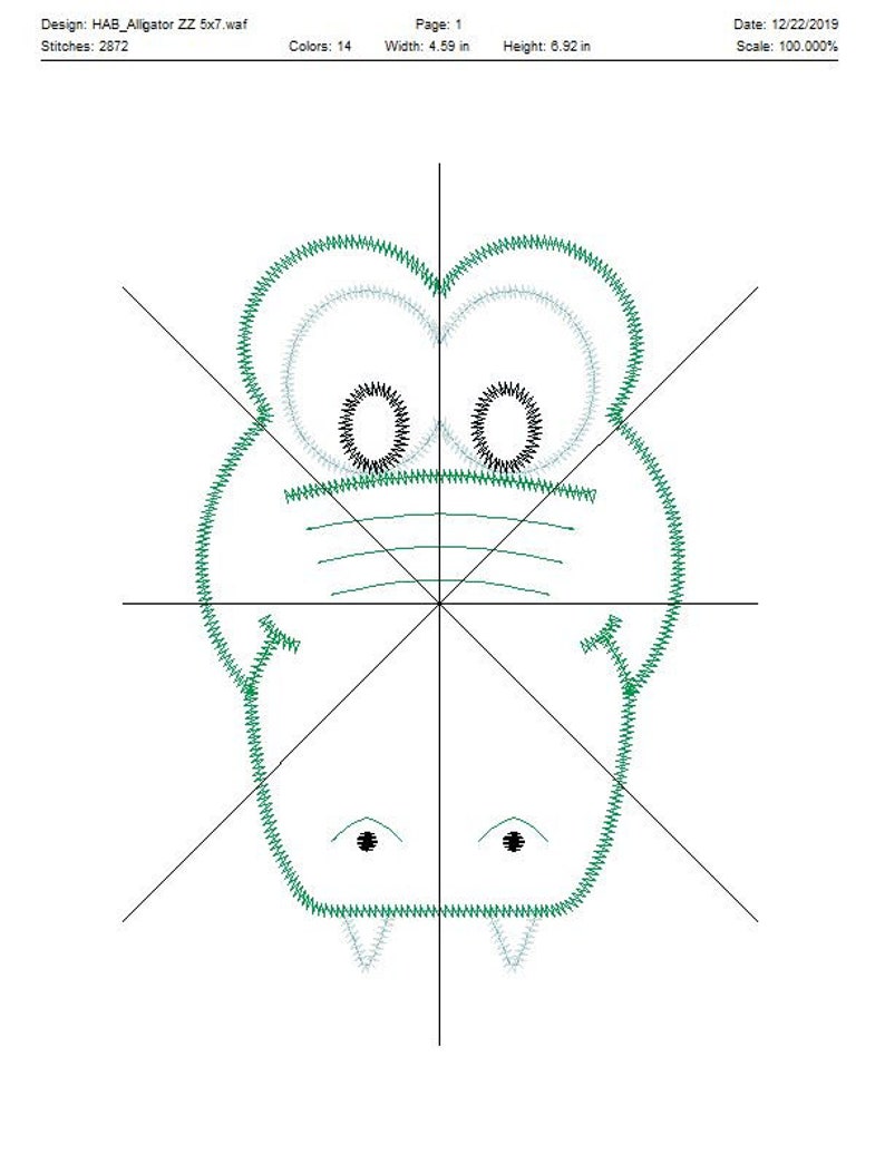 Alligator Zig Zag Stitch Applique Design 5x7 6x10 8x8 9x9 8x12 Etsy