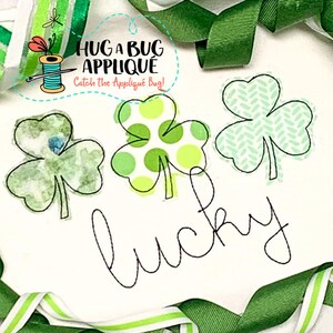 Shamrock Trio Bean Stitch Applique Design 5x7 6x10 8x8 8x12