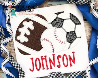 Football Soccer Baseball Zig Zag Stitch Applique Design 5x7 6x10 8x8 8x12