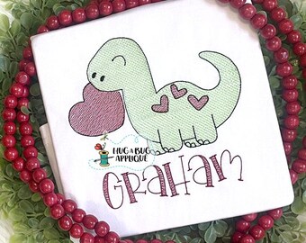 Motif de broderie Dino Hearts Sketch Stitch 5x7 6x10 8x8 8x12 9x9