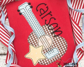 Guitar Star Bean Stitch Applique Design 5x7 6x10 8x8 8x12