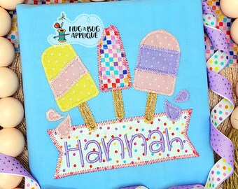 Popsicles Trio Box Zig Zag Stitch Applique Design 5x7 6x10 8x8 8x12 9x9