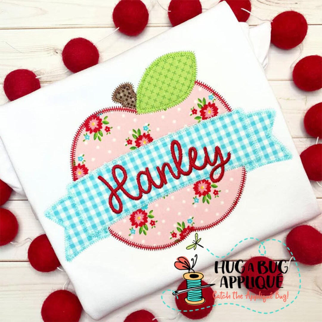 Apple Banner Zig Zag Stitch Applique Design 5x7 6x10 8x8