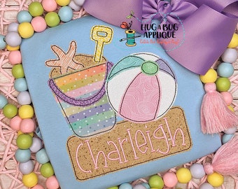 Sand Pail Ball Box Bean Stitch Applique Design 5x7 6x10 8x8 8x12