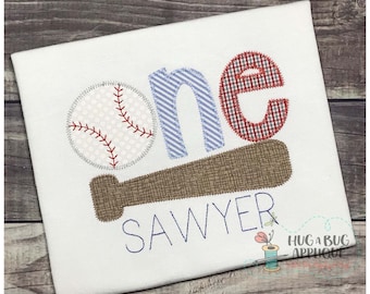 Baseball Birthday One Zig Zag Stitch Applique Embroidery Design 5x7 6x10 8x8 8x12