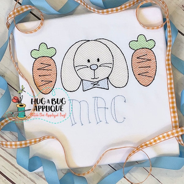 Carrots Bunny Trio Sketch Stitch Embroidery Design 5x7 6x10 8x8 8x12 9x9