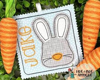 Bunny Face Bean Stitch Tag In the Hoop Applique Design 4" 4.5" 5" 5.5" 6"