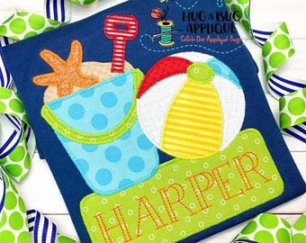 Sand Pail Ball Box Zig Zag Stitch Applique Design 5x7 6x10 8x8 8x12