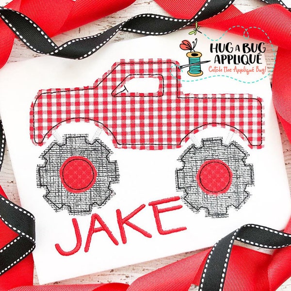 Monster Truck Bean Stitch Applique Design 5x7 6x10 8x8 8x12