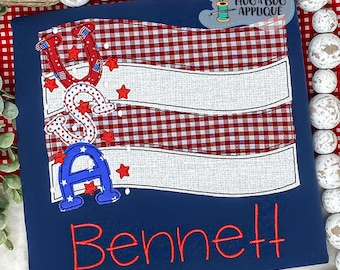 Wavy Flag USA Bean Stitch Applique Design 5x7 6x10 8x8 8x12 9x9